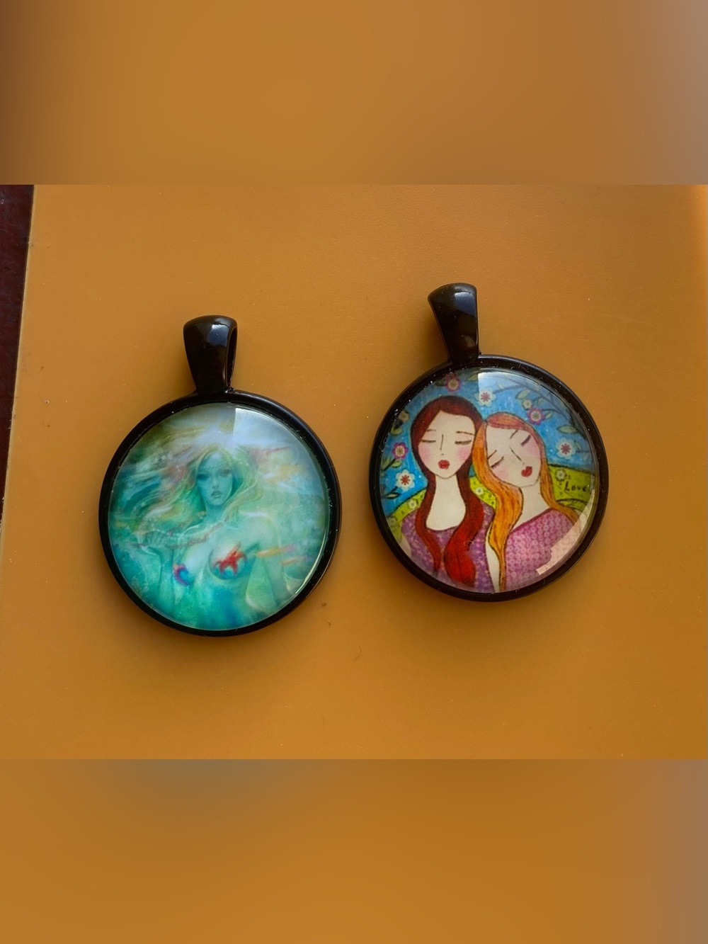 2 Piece Bundle of Glass Cabochon Charm Pendants / Keychain / DIY Jewelry (pendan